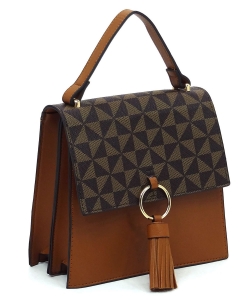 PM Monogram Ring Tassel Flap Crossbody Satchel PM704 COFFEE